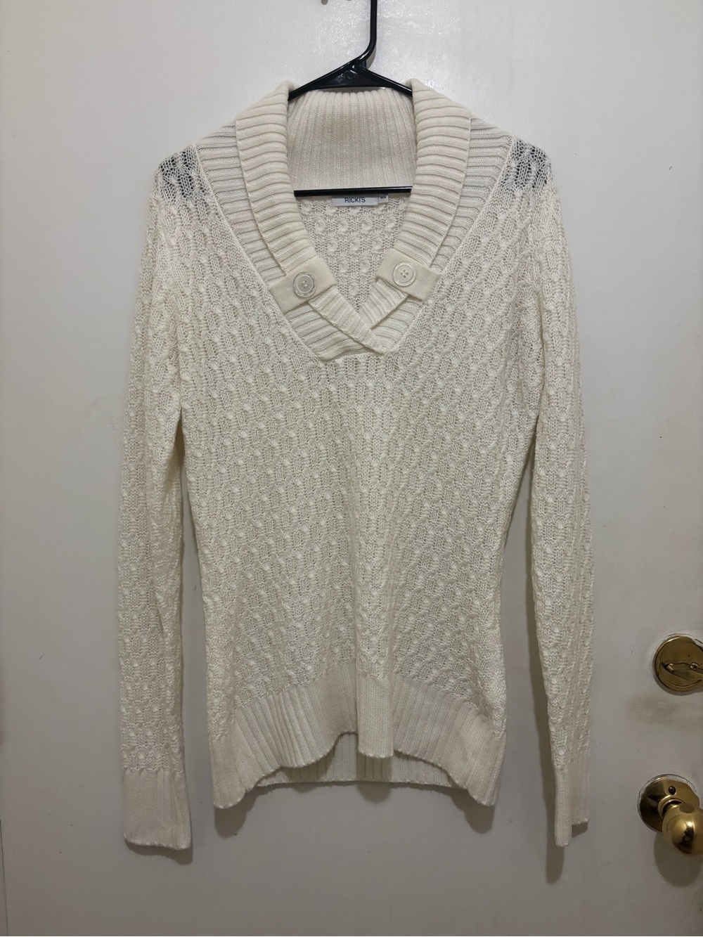Ricki’s Cream Open Knit Cowl Neck Sweater |Women’s Size Medium Long Sleeve